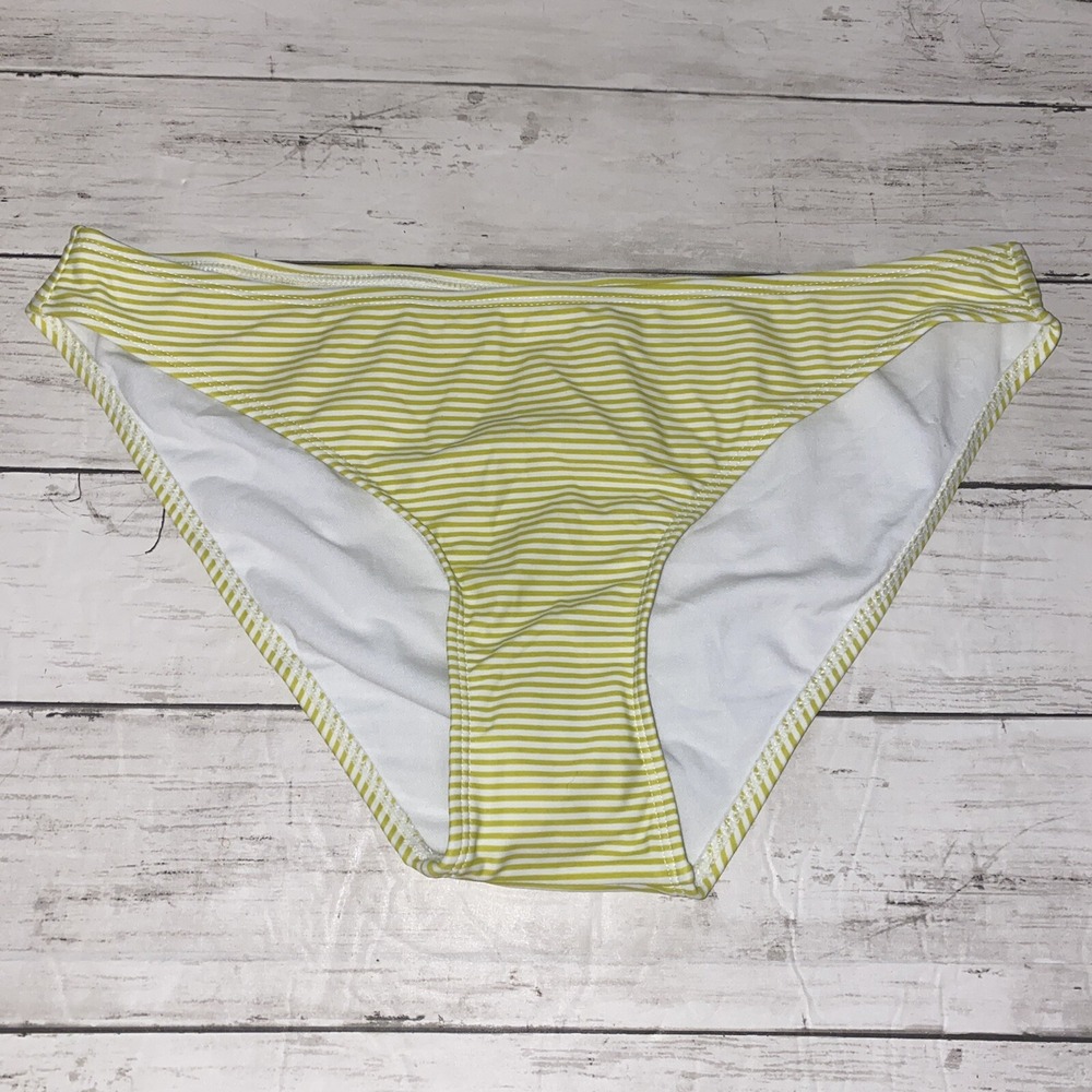 Xhilaration Bikini Bottom Womens Large Green Stripe Lime White Cheeky Swim NEW L